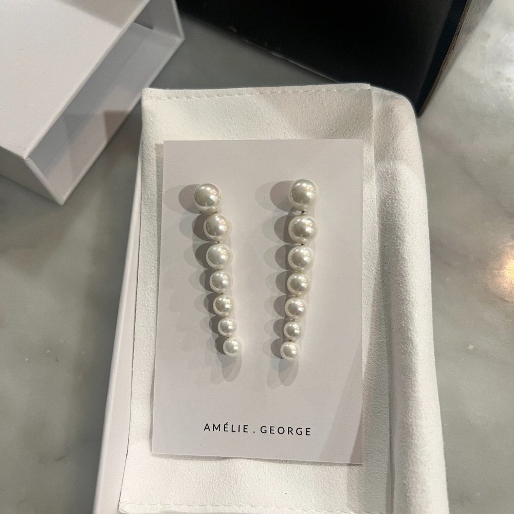 AMELIE GEORGE  MADELINE - PEARL CHAIN WEDDING EARRINGS - SILVER